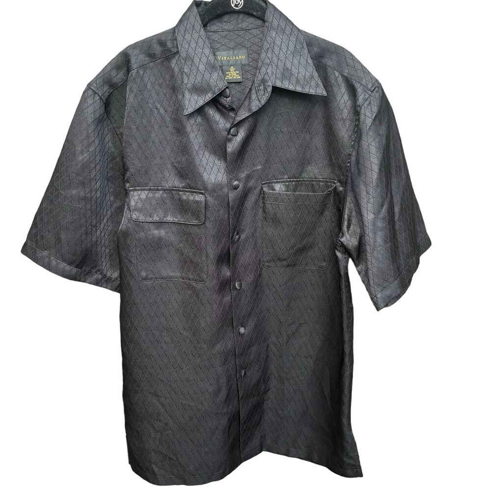 Vitaliano Vintage Black silky polyester Sopranos shirt Size 32 Medium